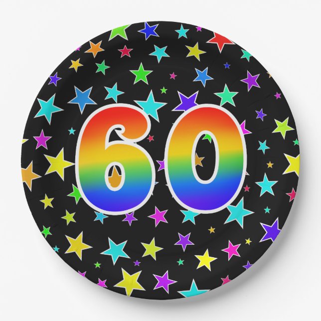 60th Event: Bold, Fun, Colourful Rainbow 60 Paper Plate (Front)