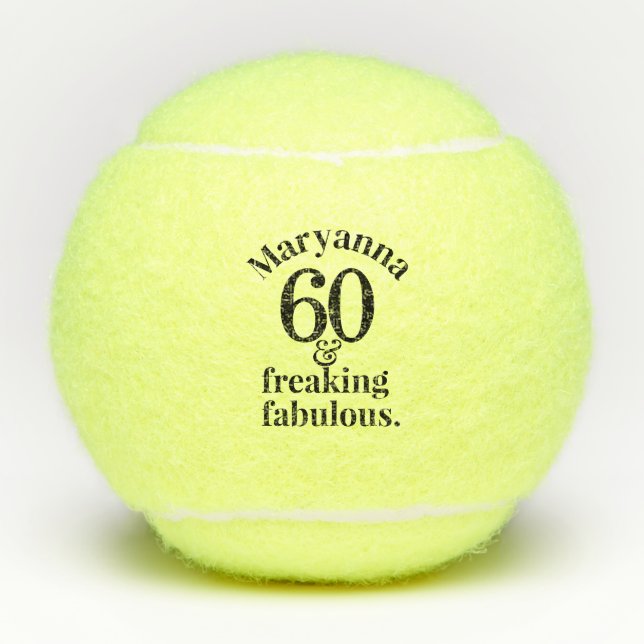 60th Fabulous Birthday Personalised Funny Tennis Balls (Front)