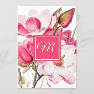 60th Floral Pink Elegant Monogram Birthday Invitation