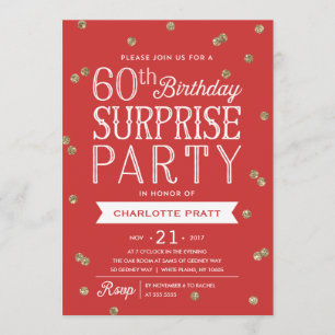 60th Glitter Confetti Surprise Party Invitation