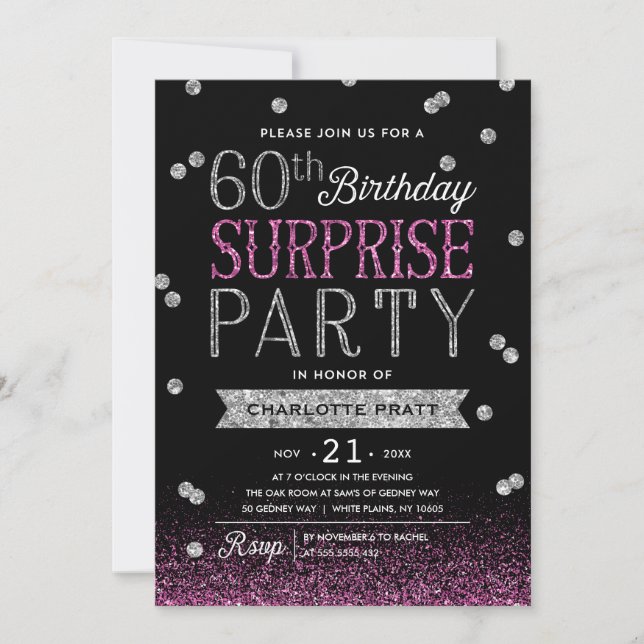 60th Glitter Confetti Surprise Party Invitation (Front)