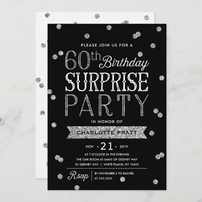 60th Glitter Confetti Surprise Party Invitation (Front/Back)