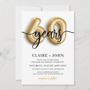 60th Gold Balloon Years Anniversary Invitation