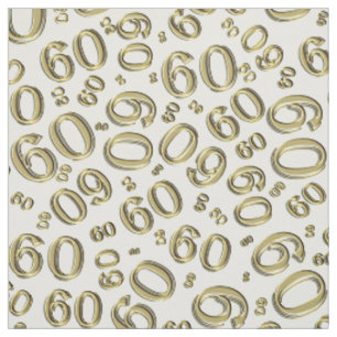 60th Gold & White Random Number Pattern 60 Fabric