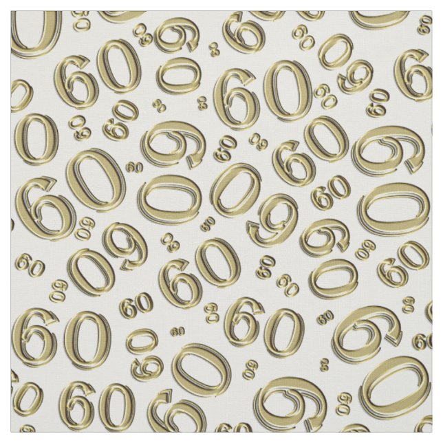 60th  Gold &  White Random Number Pattern 60 Fabric (Swatch)