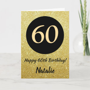 60th Happy Birthday Black and Gold Glitter Card