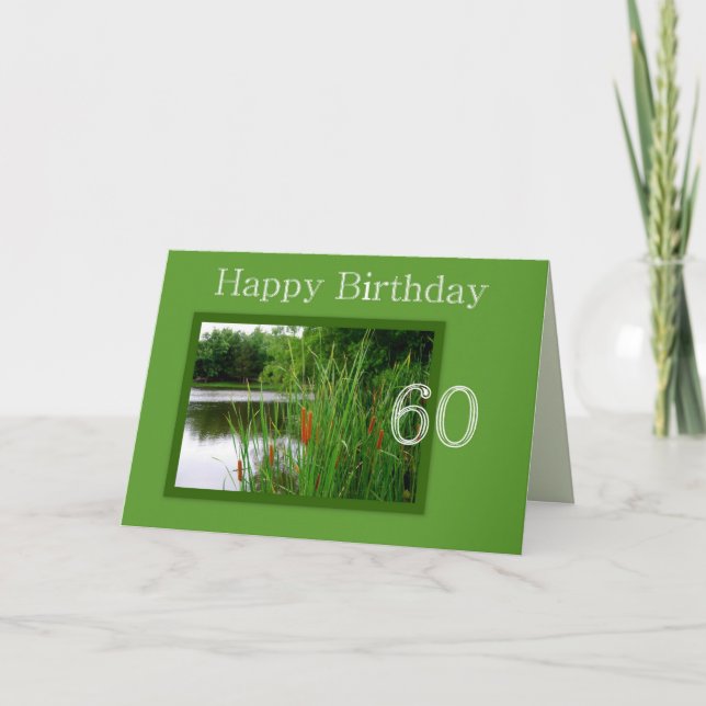 60th Happy Birthday Cat Tails on Pond Card (Front)