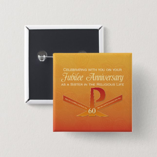 60th Jubilee Anniversary Nun Pax Cross, Orange 15 Cm Square Badge (Front & Back)