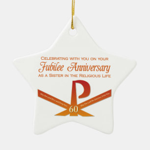 60th Jubilee Anniversary Nun Pax Cross, Orange Ceramic Tree Decoration