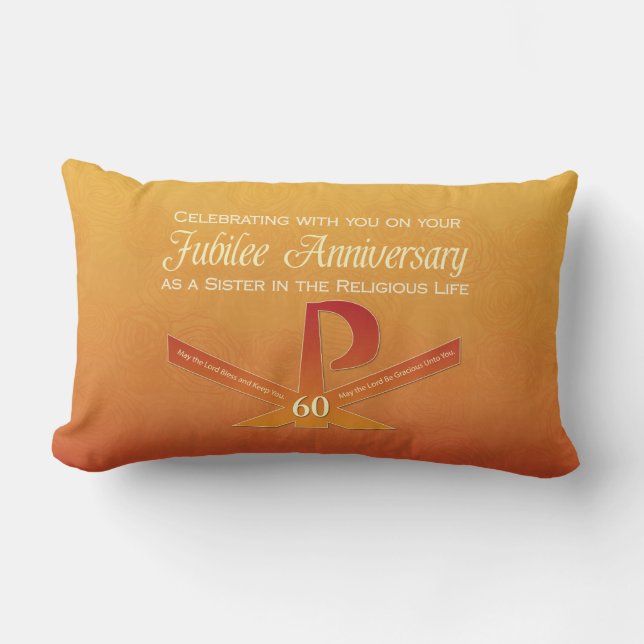 60th Jubilee Anniversary Nun Pax Cross, Orange Lumbar Cushion (Front)