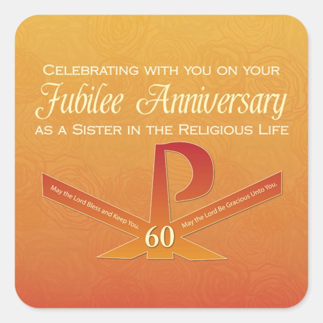 60th Jubilee Anniversary Nun Pax Cross, Orange Square Sticker (Front)