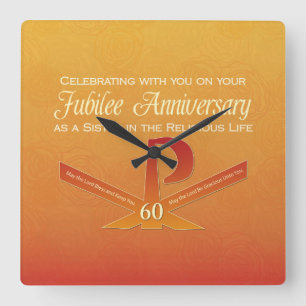 60th Jubilee Anniversary Nun Pax Cross, Orange Square Wall Clock