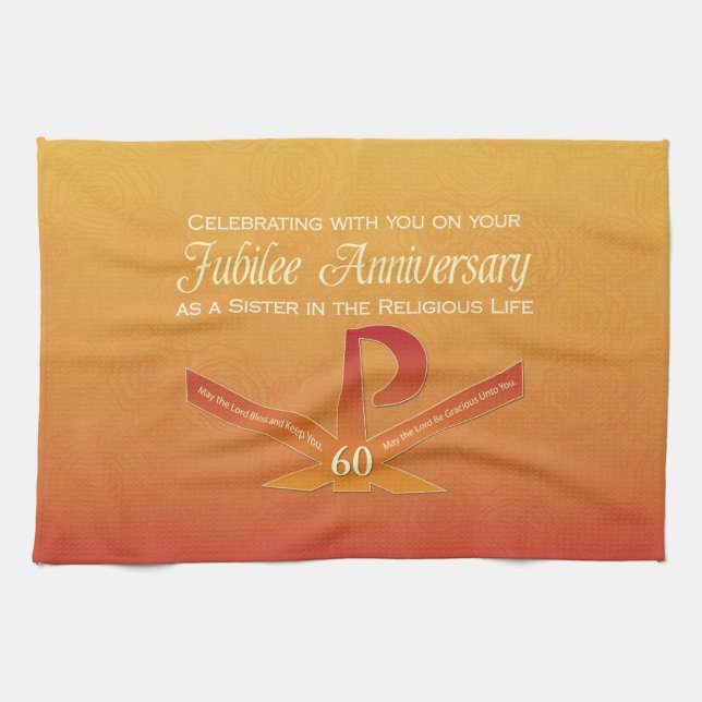 60th Jubilee Anniversary Nun Pax Cross, Orange Tea Towel (Horizontal)