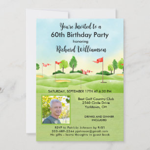 60th Men's Birthday Party Photo Golf  Invitation