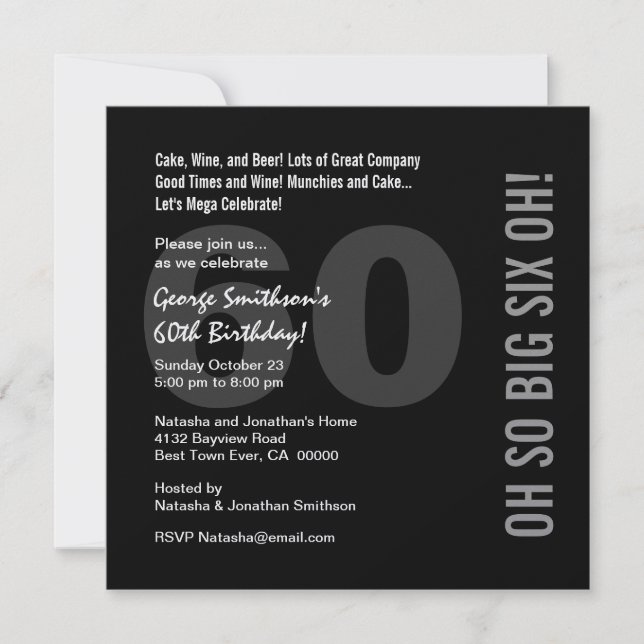 60th Modern Birthday Black White Red SIX OH Ver 02 Invitation (Front)