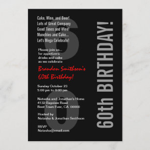 60th Modern Birthday Black White Red Template