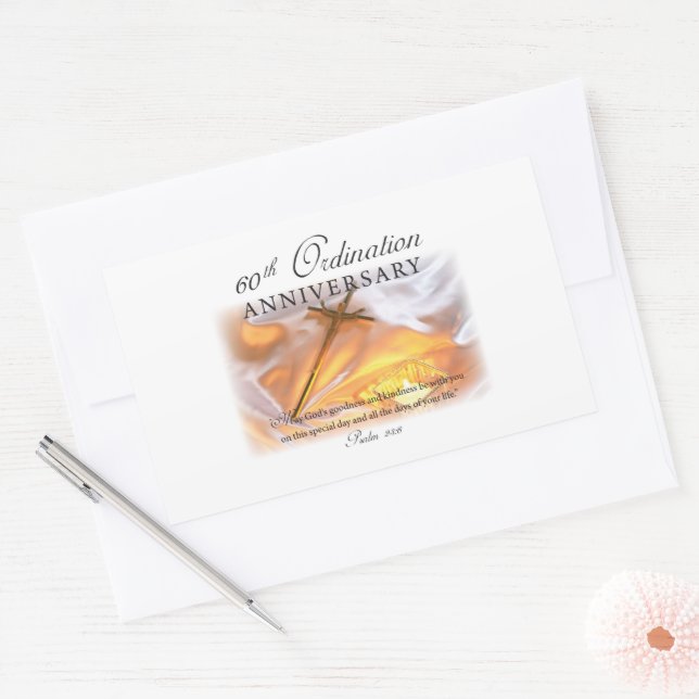 60th Ordination Anniversary, Cross Candle Rectangular Sticker (Envelope)