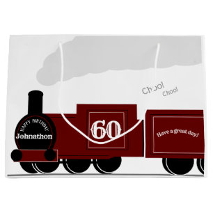 60th Personalised steam train birthday Large Gift Bag