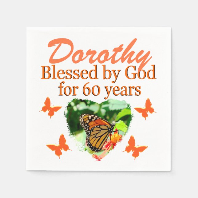 60TH PERSONALIZED BUTTERFLY CHRISTIAN NAPKINS (Front)