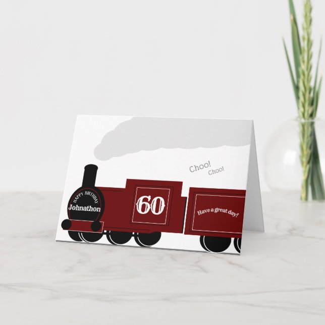 60th Personalized steam train birthday card (Front)