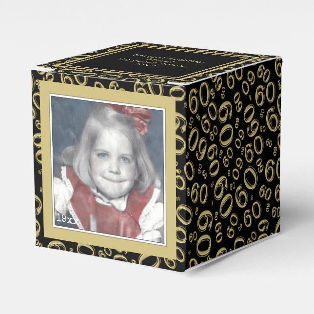 60th Photo Keepsake - Black/Gold  Number Pattern Favour Box (Front Side)