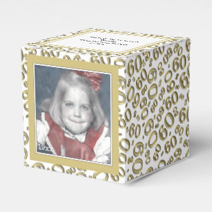 60th Photo Keepsake - Gold/White Number Pattern Favour Box