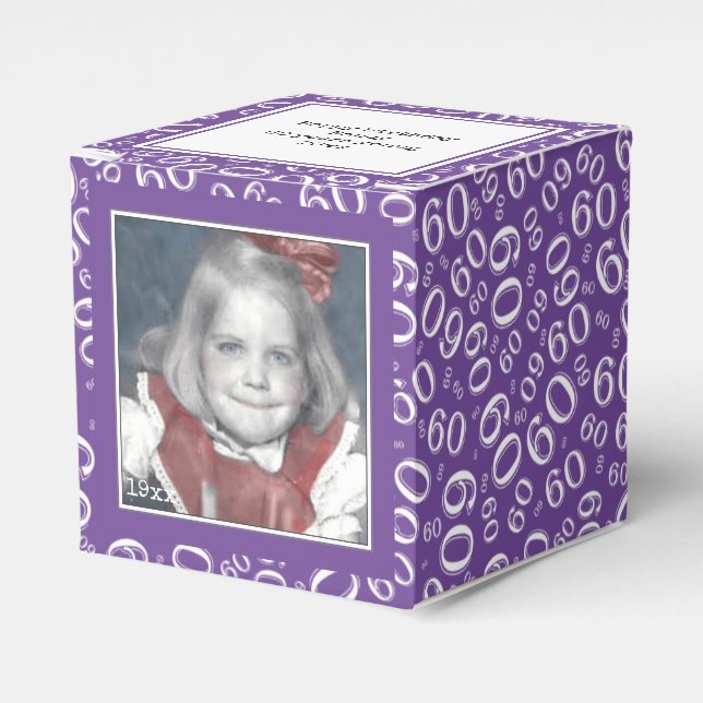 60th Photo Keepsake - Purple/White  Number Pattern Favour Box (Front Side)