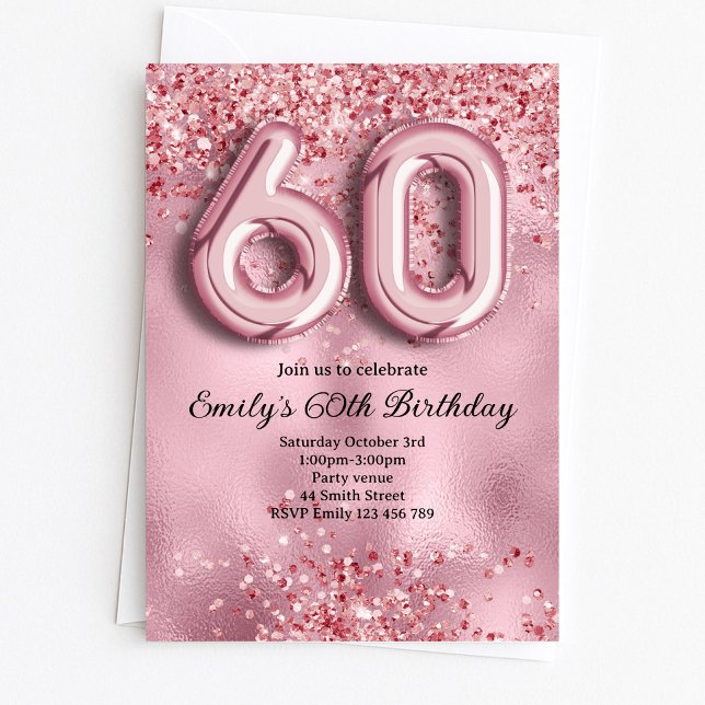 60th Pink Glitter Birthday Invitation (Creator Uploaded)