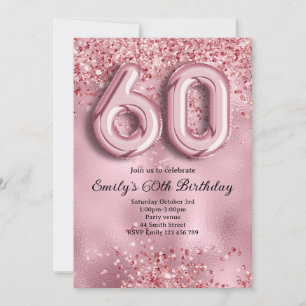 60th Pink Glitter Birthday Invitation