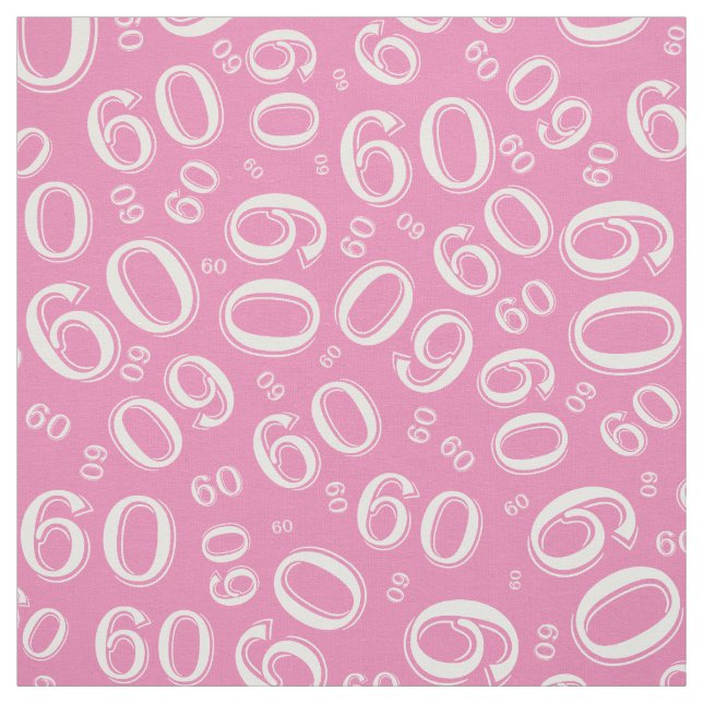 60th  Pink & White Random Number Pattern 60 Fabric (Swatch)