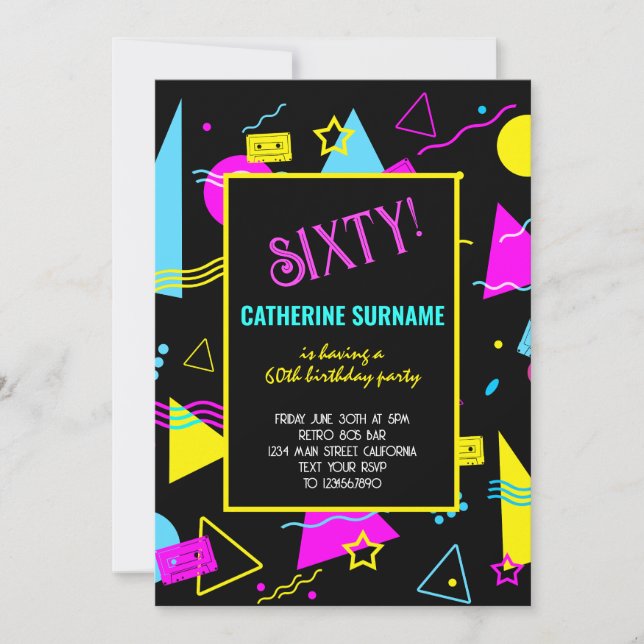 60th Retro Colourful Birthday Celebration Invitation (Front)