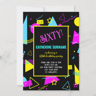 60th Retro Colourful Birthday Celebration Invitation