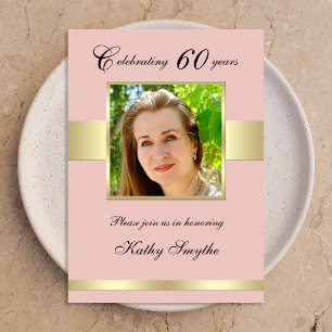 60th Rose Gold Photo Birthday Party Invitation