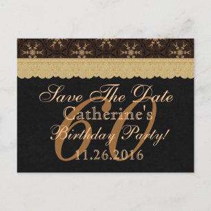 60th Save the Date Birthday Pale Gold Lace Black 2 Announcement Postcard