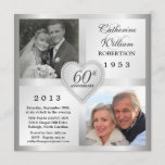 60th Silver Anniversary Heart Photo Invitations<br><div class="desc">Silver shadowbox style with bling heart and 2 photos -- Create your own cute but elegant 60th Diamond Jubilee Wedding Anniversary Party Invitations with "then and now" photos -- Customise the name, date, and details for your Diamond Wedding Anniversary. Traditional and formal typography can be customised for more modern and...</div>