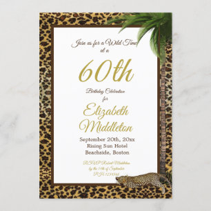60th Sixtieth Leopard Print Palm Wild Birthday Invitation