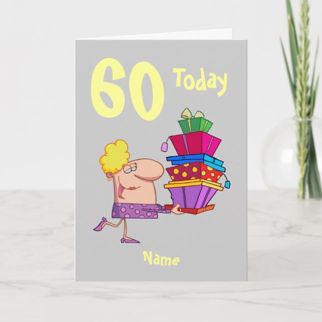 60th sixty birthday cartoon  personalised card (Front)