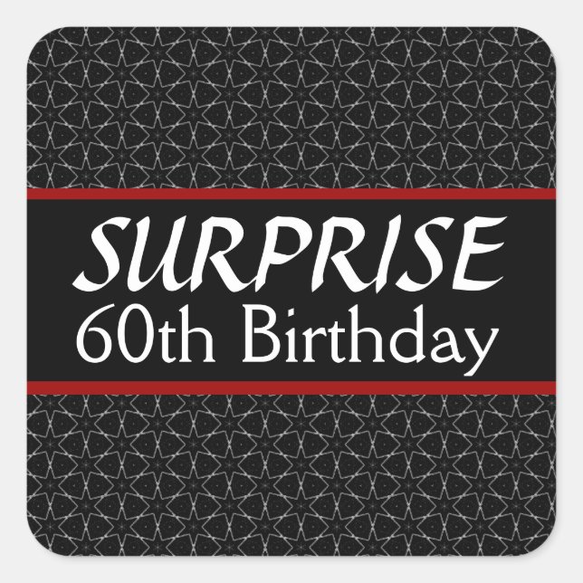 60th SURPRISE Birthday Black Silver Red Square Sticker (Front)