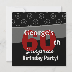 60th Surprise Birthday Black White Geometric Tie Invitation