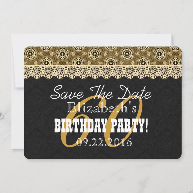 60th SURPRISE Birthday For Her A02 Black and Gold Save The Date (Front)