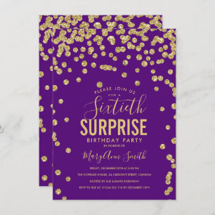 60th Surprise Birthday Gold Purple Invitation