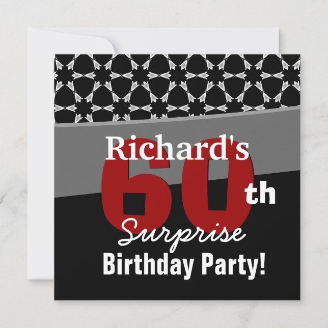 60th Surprise Birthday Party Black White Stars Invitation (Front)