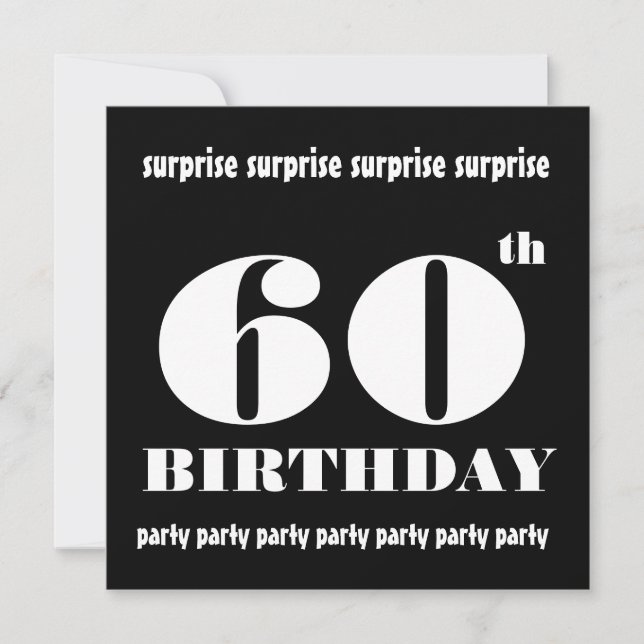 60th SURPRISE  Birthday Party Black White Template (Front)