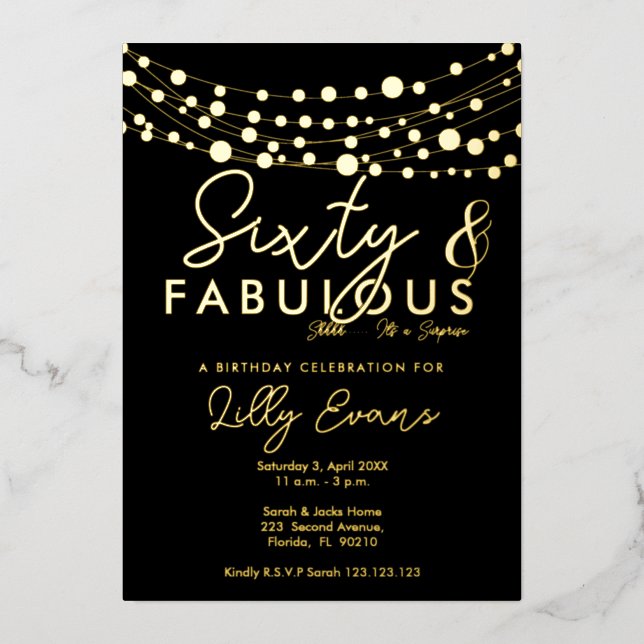 60th surprise birthday party invitation elegant  (Front)