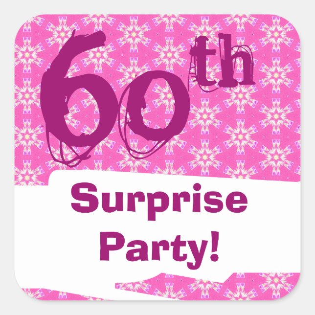 60th Surprise Birthday Party Pink Pattern Template Square Sticker (Front)