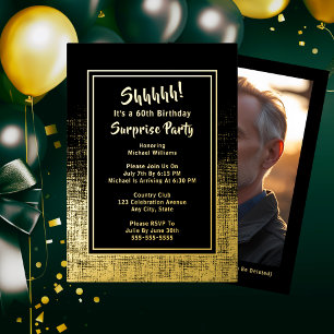 60th Surprise Birthday Photo on Back Black & Gold