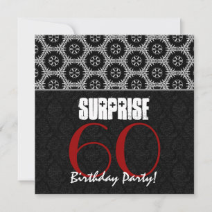 60th Surprise Birthday Red Black White V02B2 Invitation