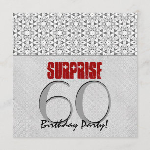 60th Surprise Birthday Silver Grey Red V10A Invitation