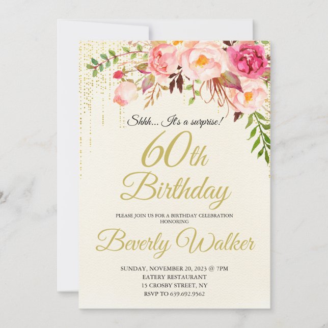 60th Surprise Birthday Women Birthday Invitation (Front)