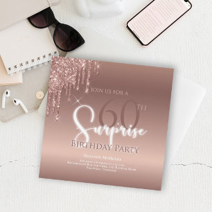 60th Surprise Glitter Pink Birthday Party Invitation